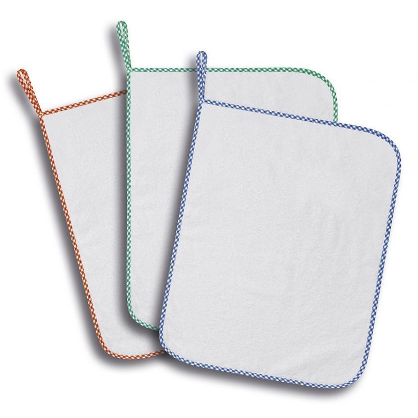 coccobaby set asilo risparmio 3 asciugamani bianchi con bordo colorato